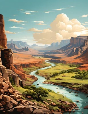 Impresión artística giclée paisaje escénico del Parque Nacional Big Bend Texas Río Grande 8,5X11 Foto 1 de 2