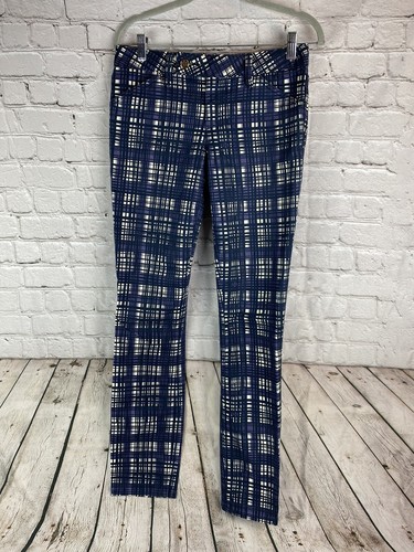 Pantaloni donna Tory Burch taglia 26 a quadri Academia skinny elasticizzati nuovi