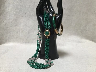 Oro 14k, Malaquita, Cuarzo Rosa, Collar de Cuentas con Brazalete Pulsera Foto 1 de 4