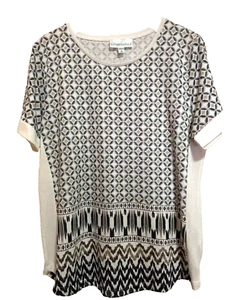 Established Boutique Women's Top Dressy Tee Cream Brown Printed Geo Size 16 - Picture 1 of 7