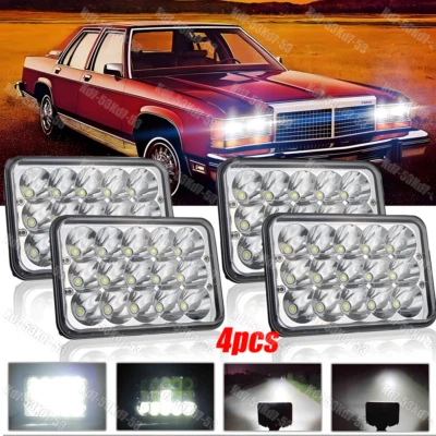Faros LED de 4x6 pulgadas cromados H4 Fit Ford LTD 1979-1986 4 piezas haz sellado alto/bajo Foto 1 de 4