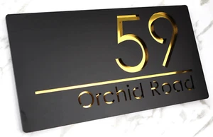 Laser Cut House Signs Matt Black Gold Mirror Door Number Address Plaques Numbers - Picture 1 of 8