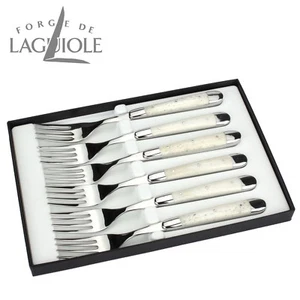 Forge de Laguiole - Juego de 6 horquillas originales para cuchillos para carne - hueso pulido - Imagen 1 de 5