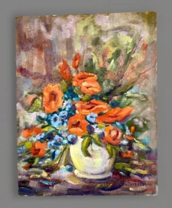 Floral Still Life Impressionist Oil Painting, Signed V Farrell 14" x 18" - Picture 1 of 5