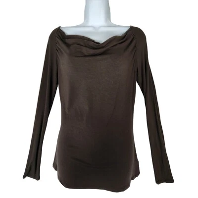 Inc International Concepts Top Sz Small Brown Jersey Drape Neck Long Sleeve - Image 1 of 4