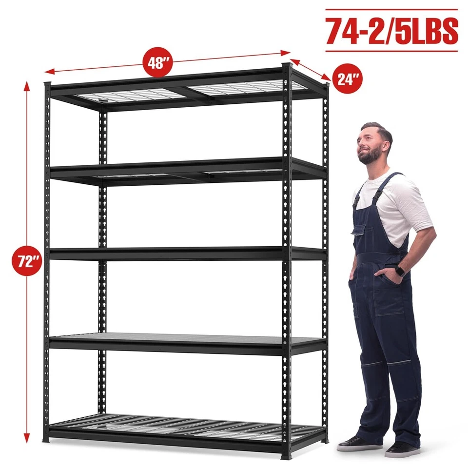 4000LBS Heavy Duty Shelving, 48”W x 24”D x 72”H, 5-Tier Adjustable Metal - Image 1 of 4
