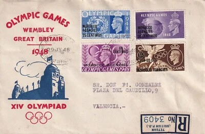 Morocco British Agency 1948 Yvert 81/84 FDC Sports Olympics MNH - Image 1 of 2