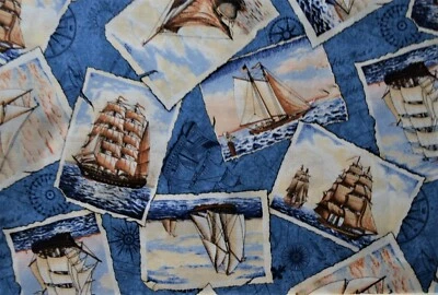Springs Puertos de Llamada Postales Envíos Veleros por la tela de algodón de 1/4 yarda Foto 1 de 2