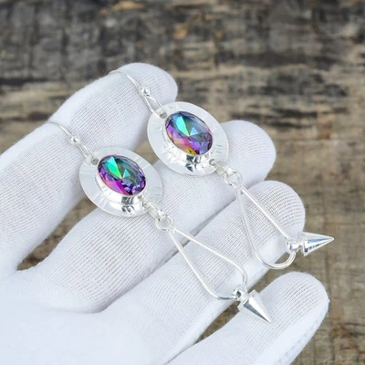 Rainbow Mystic Topaz Gemstone 925 Sterling Silver Jewelry Earring Wadding Gift - Image 1 of 4