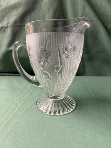 VTG  Jeannette Clear Depression Glass Iris & Herringbone 9” Footed Pitcher - Picture 1 of 5