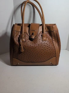 London Fog Damen große Schultertasche Kunstleder Straußenmuster hellbraun Handtasche - Bild 1 von 24