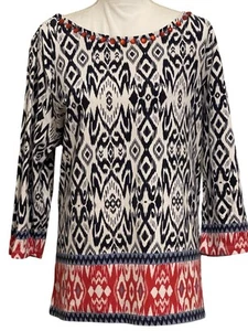 RUBY RD Multicolor Embellished Boat Neck 3/4 Sleeve Tunic Women's Size 2X - Picture 1 of 8