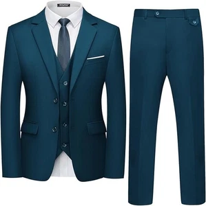 Mens Suit Slim Fit Pink 3 Piece Sea Blue L 42R 36W Notch Lapel 2 Button - Bild 1 von 4