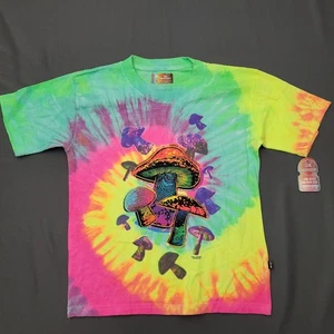 DK Embroidery Shirt Youth Boys L Short Sleeve Mushrooms Knit Tie Dye Multicolor - Picture 1 of 15