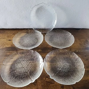 5 platos vintage de ensalada/desierto Arcoroc Francia hoja de álamo vidrio transparente 7 1/2" - Imagen 1 de 5
