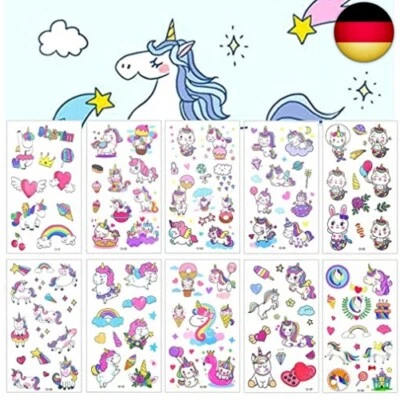 TSLINC Tattoo Kinder,10 Blätter Einhorn Tattoos Set,Temporäre Tattoos Kinder A