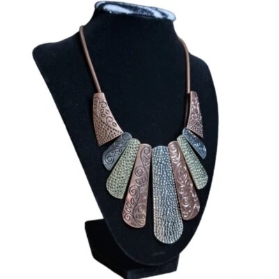 Colar boho tribal africano feminino prata cobre e tom dourado tamanho 13 polegadas - Imagem 1 de 4