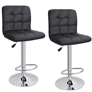 Set of 2 Bar Stools Swivel Adjustable Pub Bar Chairs Modern PU Leather Black - Picture 1 of 17