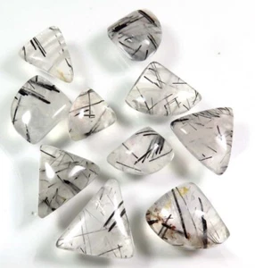 Black Rutile Fancy Cabs 17-24mm Natural Quartz Rutile Gemstone 10 Pcs Lot RU-79 - Picture 1 of 4