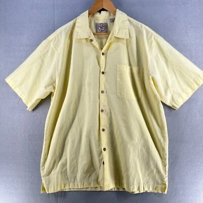 Camisa abotonada The Original Panama Jack para hombre grande amarilla manga corta bordada Foto 1 de 4