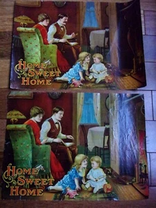 Vintage HOME SWEET HOME Lot of 2 Lithographs 1890's ?  12" X 16" Ideal Family - Picture 1 of 4