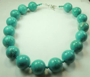 Statement Large 21mm Turquoise Necklace Genuine Handcrafted Sterling Silver - Picture 1 of 2