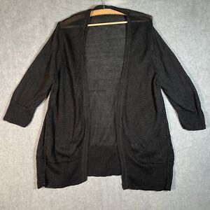 J Jill Open Cardigan Womens XL Black Open Knit Sweater Linen Mature Minimalist