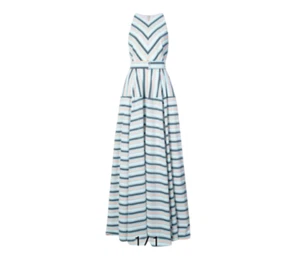 Lela Rose Capitol Xx Maxi Gown Dress Womens 4 Blue Gray V-Neck Sleeveless Belted - Picture 1 of 13