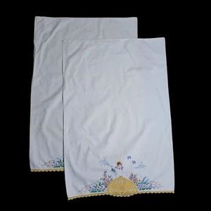 2 Fundas de Almohada Estándar De Colección Bordadas a Mano Crochet Dama Flores 100% Algodón - Imagen 1 de 3