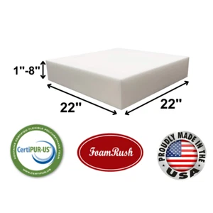 FoamRush 22" x 22" High Density Upholstery Foam Seat Cushion Medium Firm USA - Picture 1 of 15
