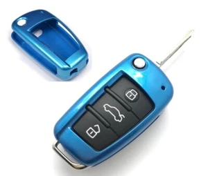 GLOSS HARD ABS PLASTIC 3 BUTTON KEY FLIP FOB PROTECTOR CASE COVER AUDI A1 (Blue) - Picture 1 of 10