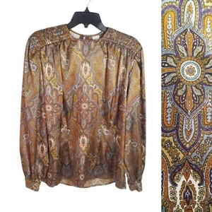 {Anne Klein} Vintage For New Aspects Mid Century Paisley Print Polyester Blouse - Picture 1 of 12