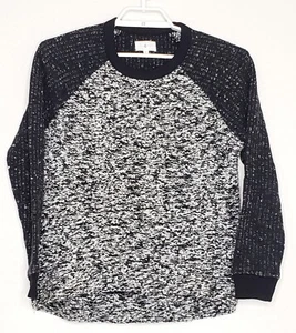 Lou & Grey Women's Sweater Medium L/S Black White Contrast Cotton Blend Pullover - Picture 1 of 4