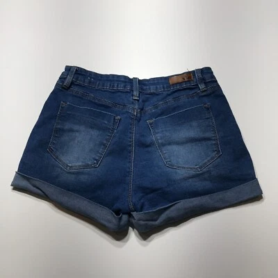 Pantalones Cortos YMI Juniors Talla 5 Denim Jean Tiro Alto Muy Elásticos Puños Dobladillo Azul EE. UU. Foto 1 de 4