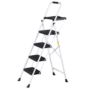 4 Step Ladder Folding Step Stool with Tool Tray Wide Anti-Slip Pedal Lightweight - Picture 1 of 13