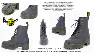 Dr. Martens Shriver Hi Women's Black Smooth Leather Combat Boots: US 6 / EU 37 - Picture 1 of 10