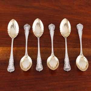 6 CUCCHIAINI GELATO DURGIN ARGENTO STERLING PACCO DORATO CROMWELL 1893 NO MONO - Foto 1 di 5