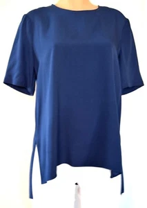 ADAM LIPPES BLUE ROUND NECKLINE VISCOSE SHORT SLEEVES BACK BUTTON SIZE 8 - Picture 1 of 10