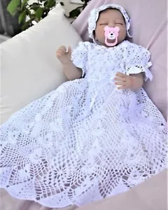 Heirloom Christening Pattern Consisting Of Dress, Headband And Booties - Picture 1 of 12