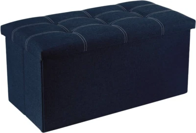 30 Inches Folding Storage Ottoman, 80L Ottoman Bench Footrest Stool, Linen Fabri - Image 1 of 4