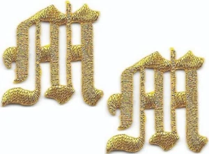 Gold Old English Letter M Patch Embroidered Cut out Iron on (1 1/8") Lot of 2 - Picture 1 of 2