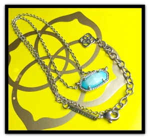 Kendra Scott Elisa Silver Light Blue Turquoise Magnesite Oval Pendant Necklace - Picture 1 of 6