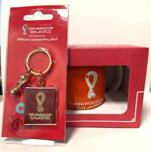 FIFA WORLD CUP 2022 QATAR OFFICIAL ORANGE COFFEE MUG & TROPHY KEYCHAIN FREE SHIP - Picture 1 of 4