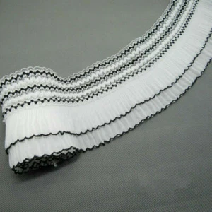 Elastic Lace Mesh Trimming Ruffle Frilly Double Layer Wrinkl Chiffon Edging Sew - Picture 1 of 12