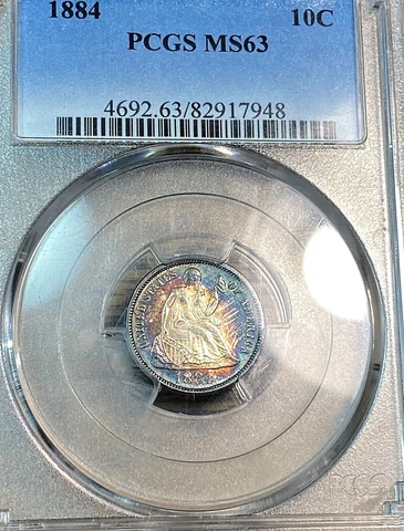 1884 Seated Dime PCGS MS63 Superb 2-Sided Toning Best Price on Ebay* CHN Cover