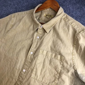 Madwell Shirt Mens Large Oatmeal Brown Linen Blend Short Sleeve Button - Picture 1 of 8