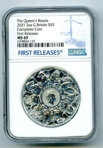 2021 GREAT BRITAIN 2OZ SILVER NGC MS69 QUEEN'S BEASTS COMPLETER COIN - EX THICK - Picture 1 of 2