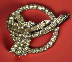 1950s Am Lee Circular Round & Baguette Rhinestones Brooch Stunning Rare! Blingy! - Picture 1 of 4