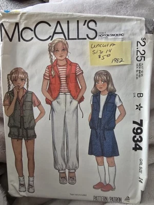 Vintage McCALL'S 7934 GIRLS VEST PANTS SHORTS CULOTTES PATTERN SIZE 14 Uncut  - Image 1 of 2