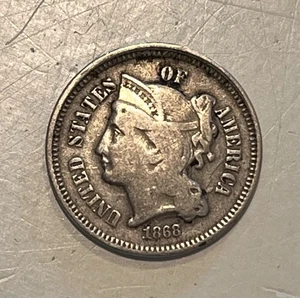 1868 Three Cent 3¢ Nickel, Light Reverse Damage - Picture 1 of 2